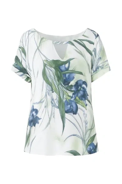 Conquista Women's Green Print Top With V Neck Detail