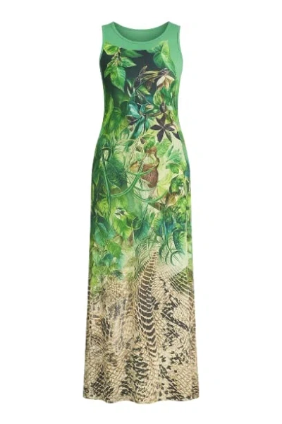 Conquista Women's Green Safari Print Maxi Dress