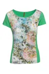 Conquista Women's Green Short Sleeve Floral Print Top In Green