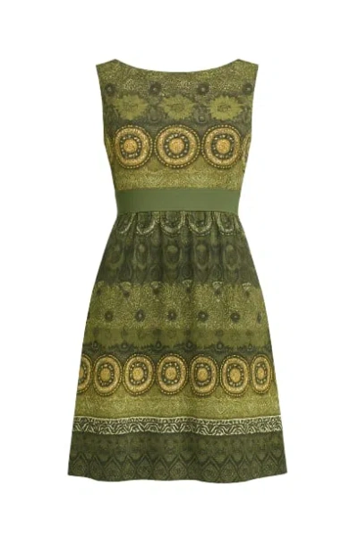 Conquista Women's Green Sleeveless A-line Print Dress Jersey