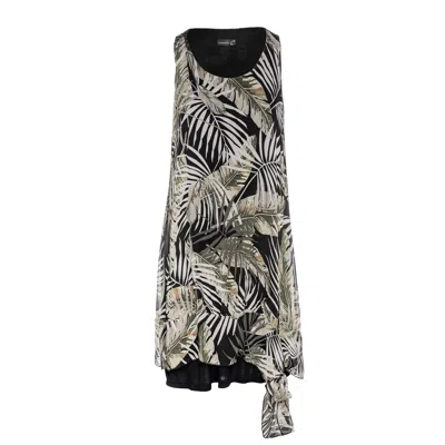 Conquista Women's Green Sleeveless Double Layer Tropical Print Dress