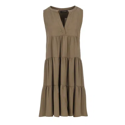 Conquista Women's Green Sleeveless Olive Colour A Line Dress