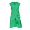 CONQUISTA WOMEN'S GREEN SLEEVELESS RUFFLED WRAP DRESS IN VISCOSE POPLIN