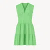 Conquista Women's Green Sleeveless V-neck Jersey Dress – Loose Fit, Knee-length