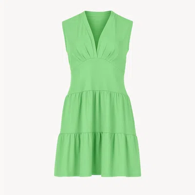 Conquista Women's Green Sleeveless V-neck Jersey Dress – Loose Fit, Knee-length