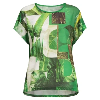Conquista Women's Green Slit Detail Short Sleeve Top