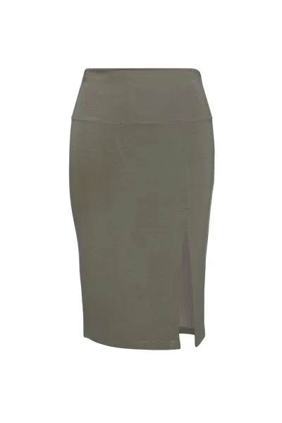 Conquista Women's Green Slit Stretch Midi Skirt