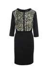 Conquista Women's Green Straight Dress With Animal Print Detail In Green
