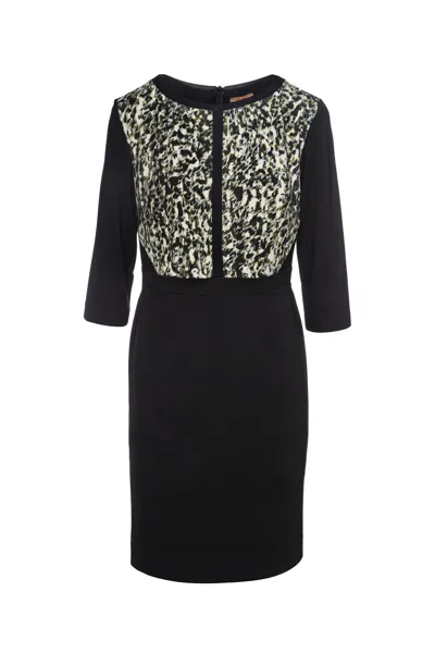 Conquista Women's Green Straight Dress With Animal Print Detail