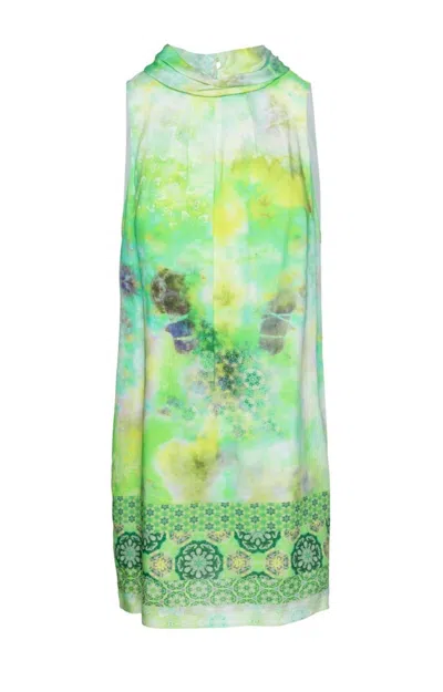 Conquista Women's Green Straight Sleeveless Print Dress By