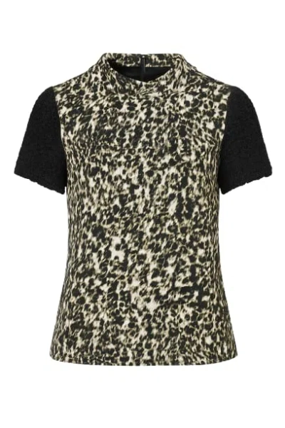 Conquista Women's Green Straight Top With Animal Print Detail