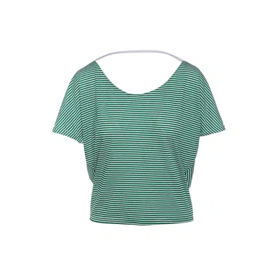 Conquista Women's Green Striped  Batwing Top
