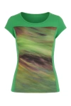Conquista Women's Green Swirly Print Boat Neck Top In Green