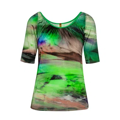 Conquista Women's Green Swirly Print Scoop Neck Top