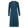 Conquista Women's Green Teal Jersey Knit Midi Dress – Elegant Long Sleeve, Below The Knee In Green