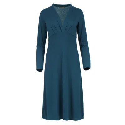 Conquista Women's Green Teal Jersey Knit Midi Dress – Elegant Long Sleeve, Below The Knee