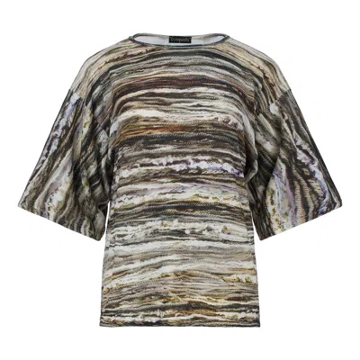 Conquista Women's Green Textured Knit-effect Printed Oversized T-shirt