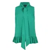 Conquista Women's Green Tie Detail Top With Frills In Green