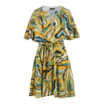 Conquista Women's Green Vibrant Safari Viscose Wrap Dress