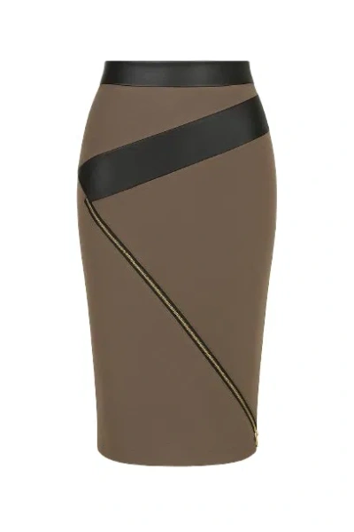 Conquista Women's Green Zip & Panel Detail Stretch Skirt