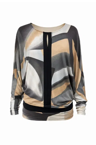 Conquista Women's Grey Abstract Print Long-sleeve Top With Contrast Panel Detail In Gray