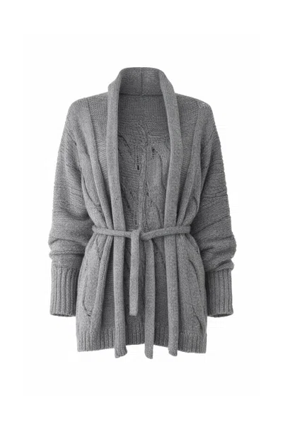 Conquista Women's Grey Belted Cable Knit Cardigan In Gray