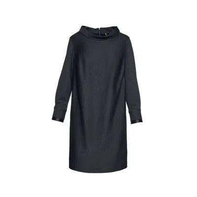 Conquista Women's Grey Casual H-line Stand Collar Long Sleeve Midi Dress