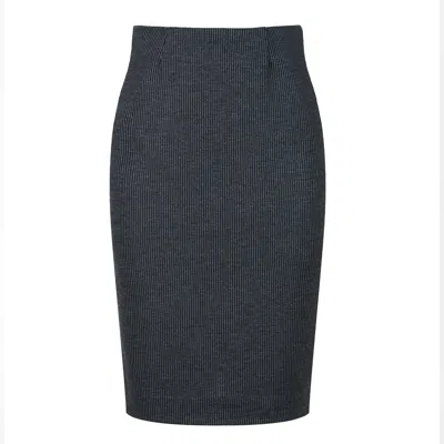 Conquista Women's Grey Charcoal Ribbed Pencil Midi Skirt – Subtle Stripe, Elastic Fit, Back Slit