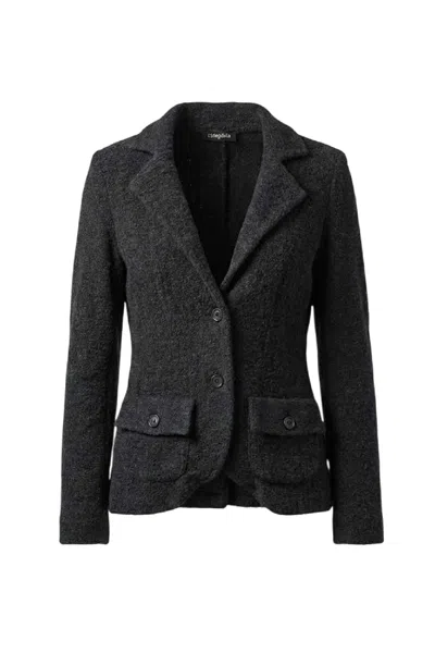 Conquista Women's Grey Charcoal Textured Tailored Blazer With Classic Lapel