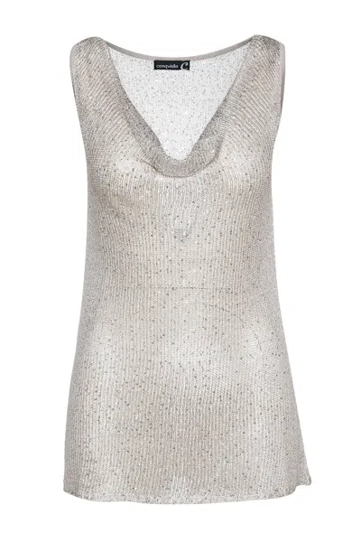 Conquista Women's Grey Cowl Neck Sequin Detail Top