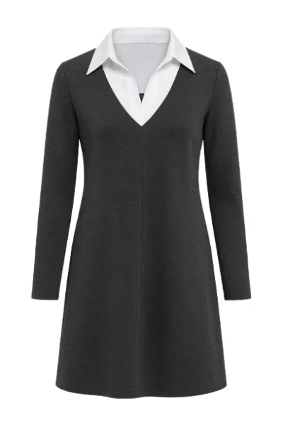 Conquista Women's Grey Dress With Shirt Style Collar In Gray