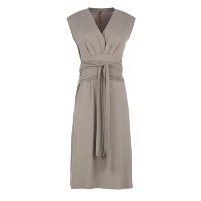 Conquista Women's Grey Elegant Taupe Wrap Midi Dress In Jersey