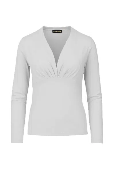 Conquista Women's Grey Elegant V-neck Long Sleeve Jersey Top In Cotton-blend In Gray