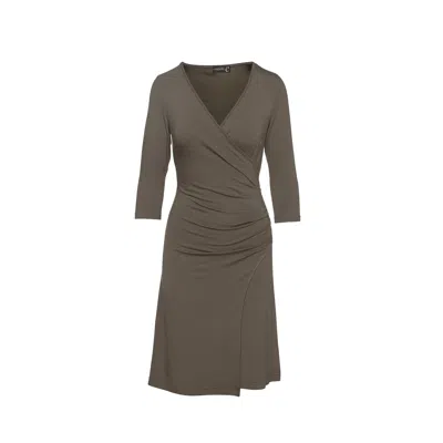 Conquista Women's Grey Faux Wrap Dress In Sustainable Fabric Jersey In Khaki