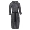 Conquista Women's Grey Fitted Print Dress With Belt In Grey