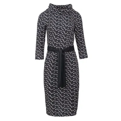Conquista Women's Grey Fitted Print Dress With Belt