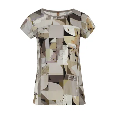 Conquista Women's Grey Geometric Mosaic Viscose Jersey Top In Neutral Tones