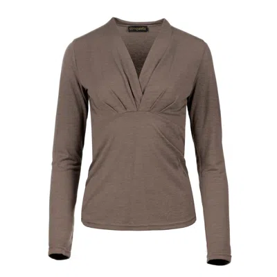 Conquista Women's Grey Iron-taupe Mélange Long Sleeve Faux Wrap Jersey Top
