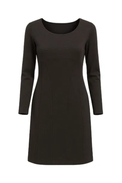 Conquista Women's Grey Long Sleeve Jersey Punto Di Roma Fitted Dress With Seam Detail In Brown