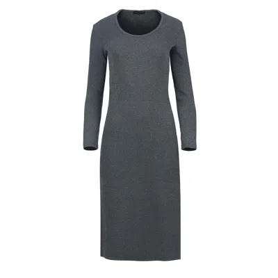 Conquista Women's Grey Long Sleeve Round Neck Midi Dress In Ribbed Cotton-elastane Anthracite