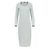 Conquista Women's Grey Long Sleeve Round Neck Midi Dress In Ribbed Cotton-elastane Gray Melange