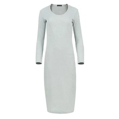Conquista Women's Grey Long Sleeve Round Neck Midi Dress In Ribbed Cotton-elastane Gray Melange