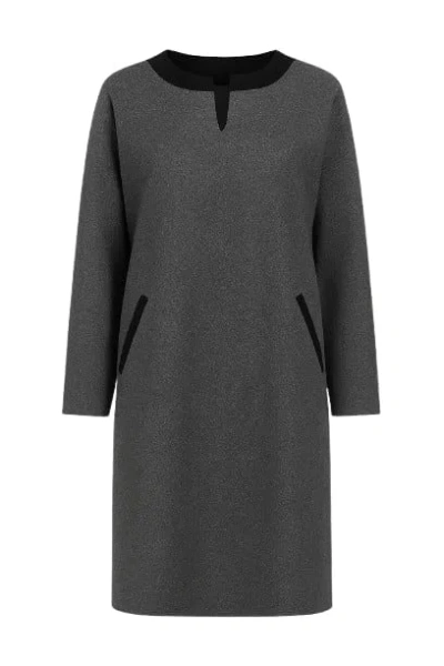 Conquista Women's Grey Long Sleeve Sack Dress With Pocket & Collar Detail In Gray