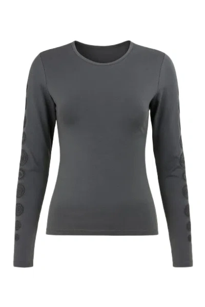 Conquista Women's Grey Long Sleeve Stretch Jersey Top With Print Detail In Gray