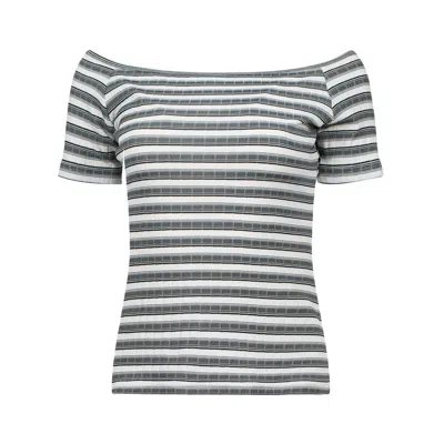 Conquista Women's Grey Off-shoulder Striped Casual Top