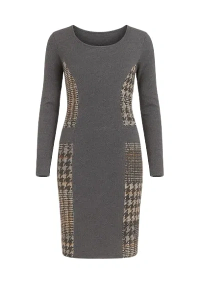 Conquista Women's Grey Patterned Straight Sweater Dress In Gray