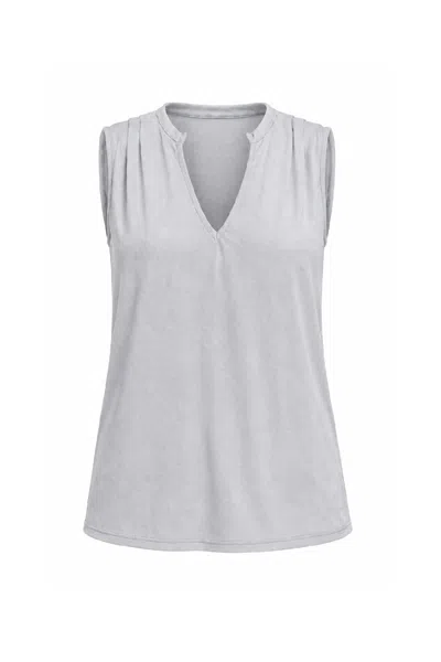 Conquista Women's Grey Pleated Shoulder V-neck Sleeveless Top In Gray