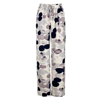 Conquista Women's Grey Print Linen Style Wide Leg Pants