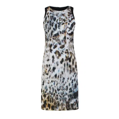 Conquista Women's Grey Print Sleeveless Dress With Contrast Detail