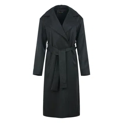 Conquista Women's Grey Sophisticated Onyx Wool-blend Trench Coat In Black